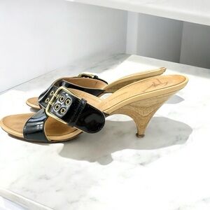 Giuseppe Zanotti Black Patent Mule Sandals 39.5 | Gold Buckle -Heels